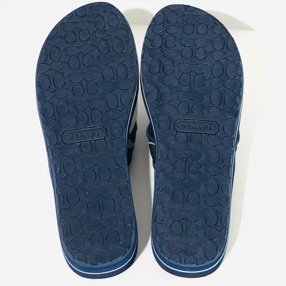 Coach Jillian Sig C Blue Denim Flower Logo Women's Flip Flops Sandals